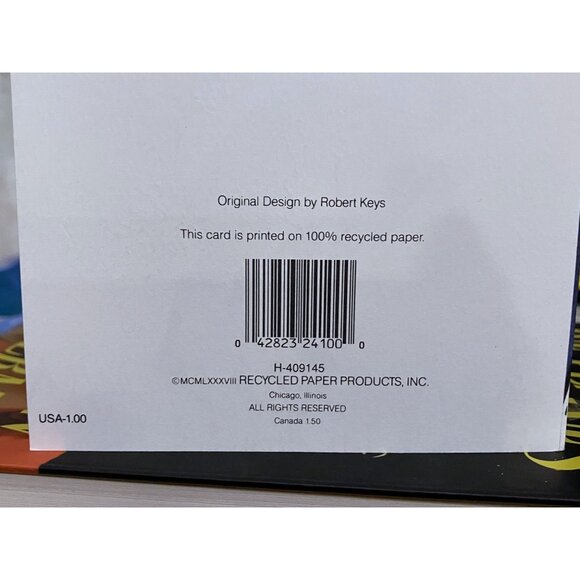 VTG Halloween Greeting Card Black Cat Pumpkin Moon 100% Recycled Paper NOS 1988 - Picture 5 of 6